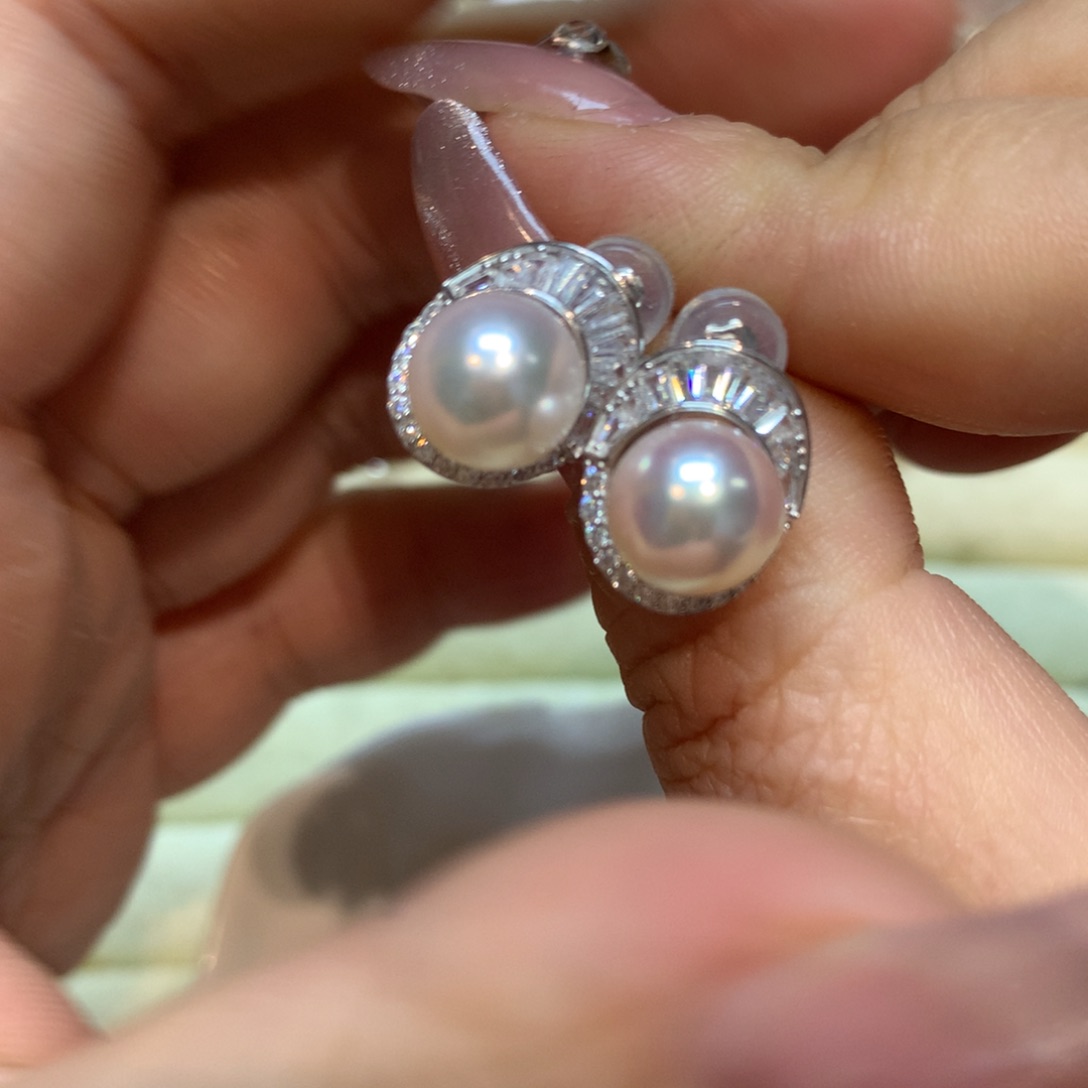 海水珍珠耳饰银S925镶嵌