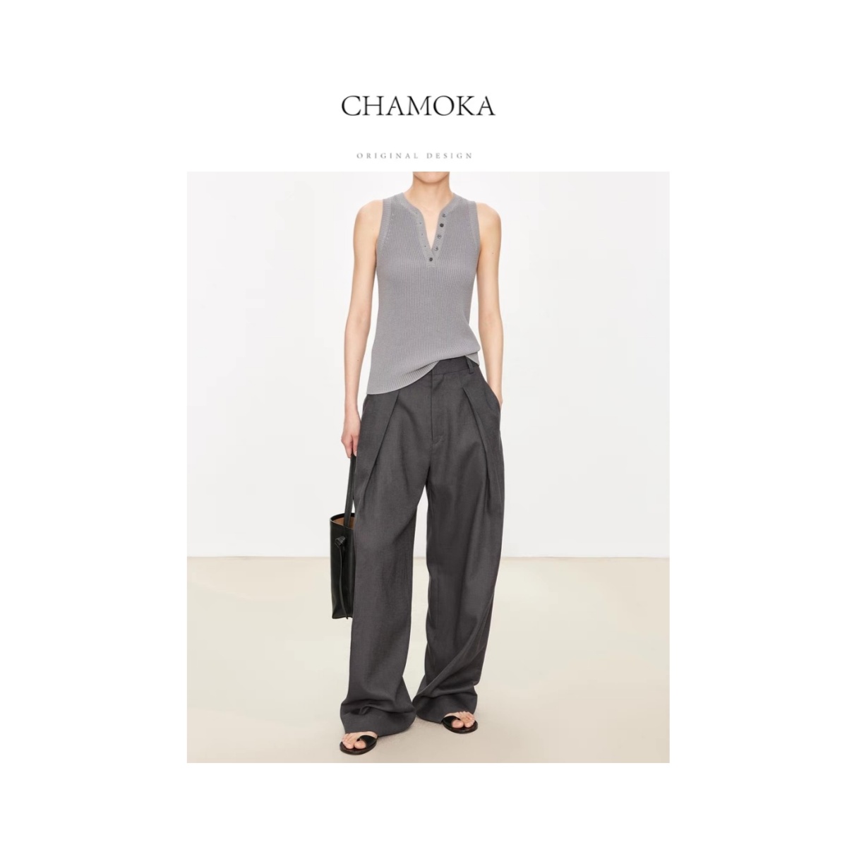 【夏莫卡11】老钱风复古Y领竖坑条纹肌理感显瘦无袖针织马甲L957