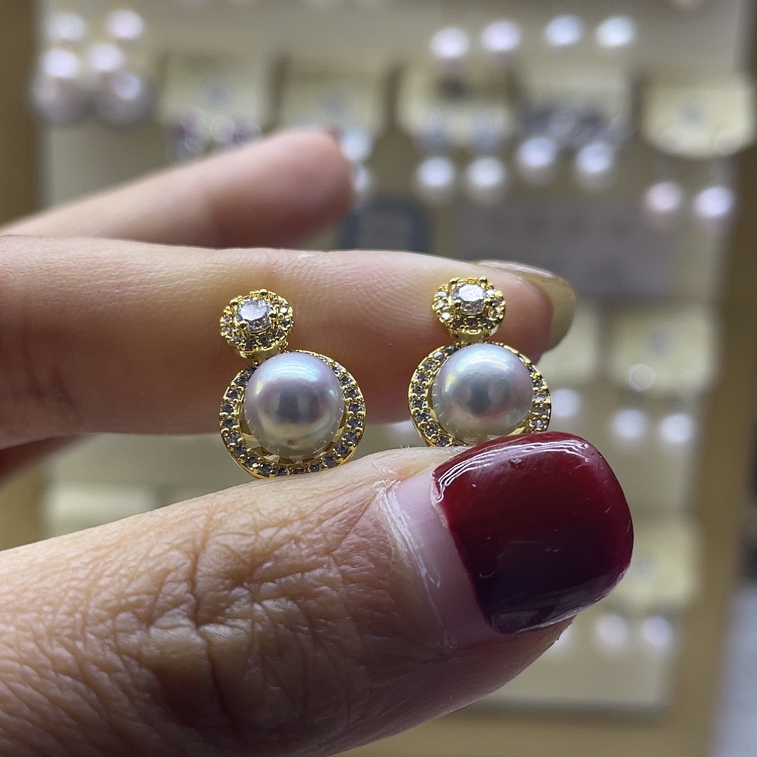 海水珍珠银S925镶嵌耳饰