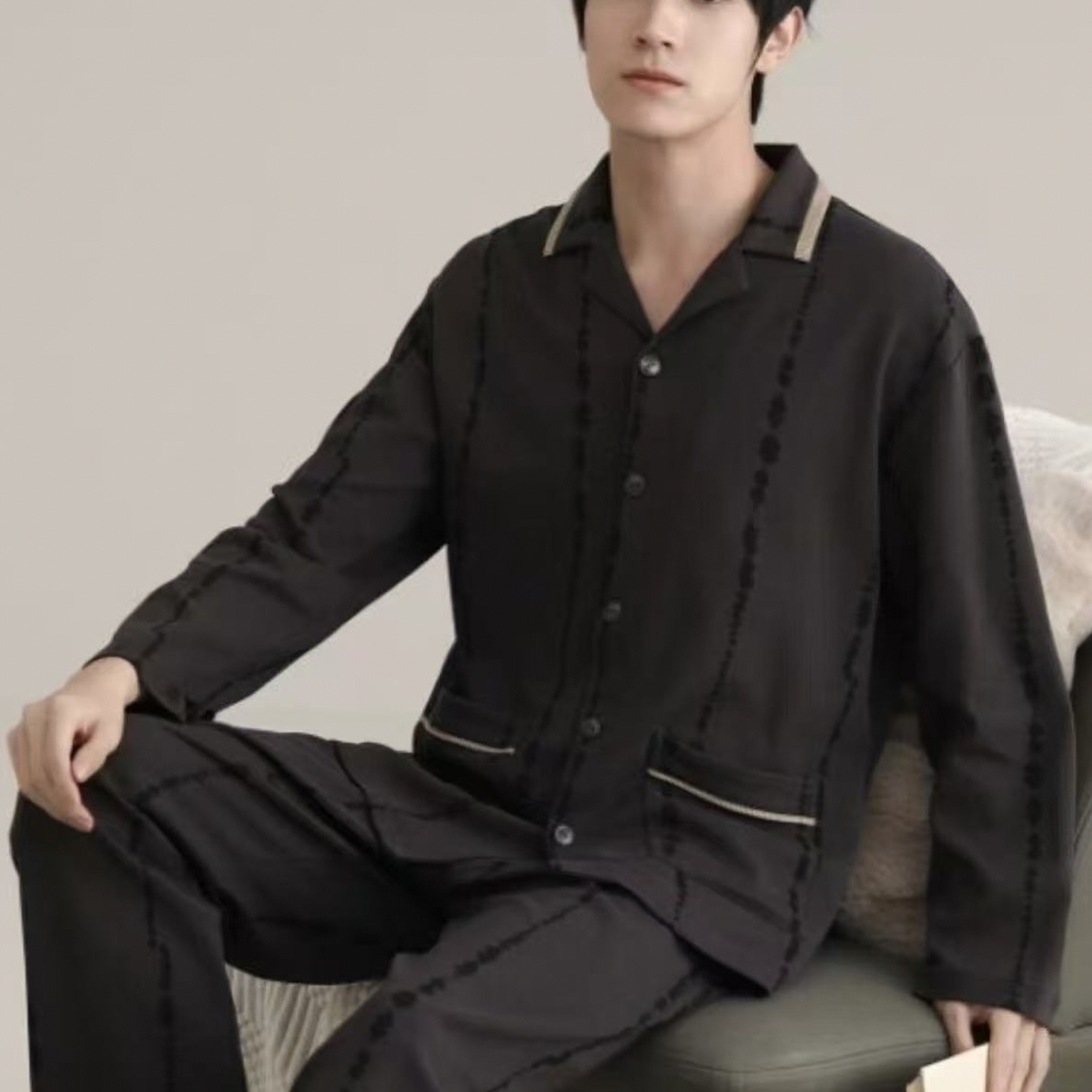 男士纯棉睡衣春秋冬款2025新款时尚开衫高级感长袖纯棉家居服套装