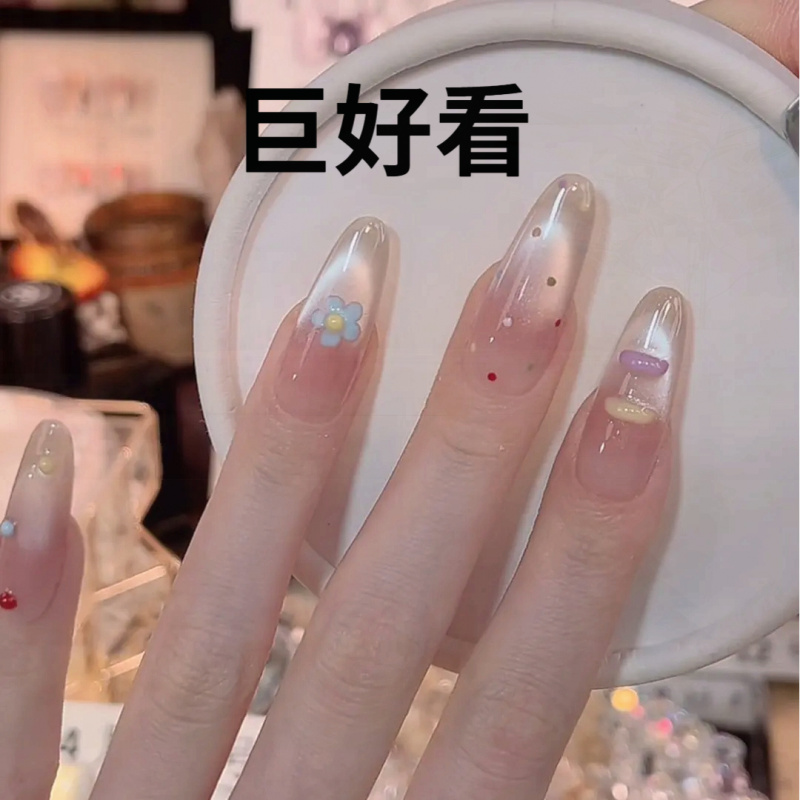 【一小云朵一】可爱纯手工新款穿戴甲中长款裸色猫眼气质显白夏季