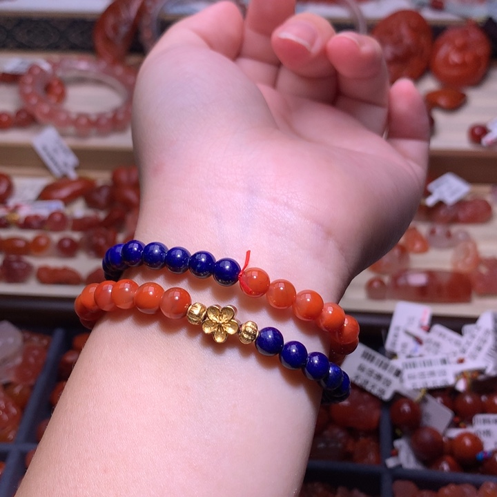 南红玛瑙未镶嵌珠宝半成品柿子红双圈组合