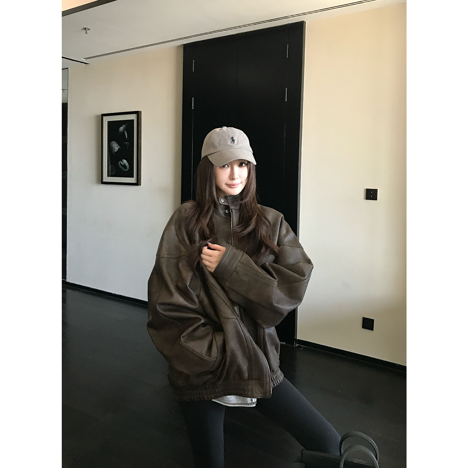 COCO皮草"怀旧主义"奢级意大利进口山羊皮 复古双色立领真皮皮衣