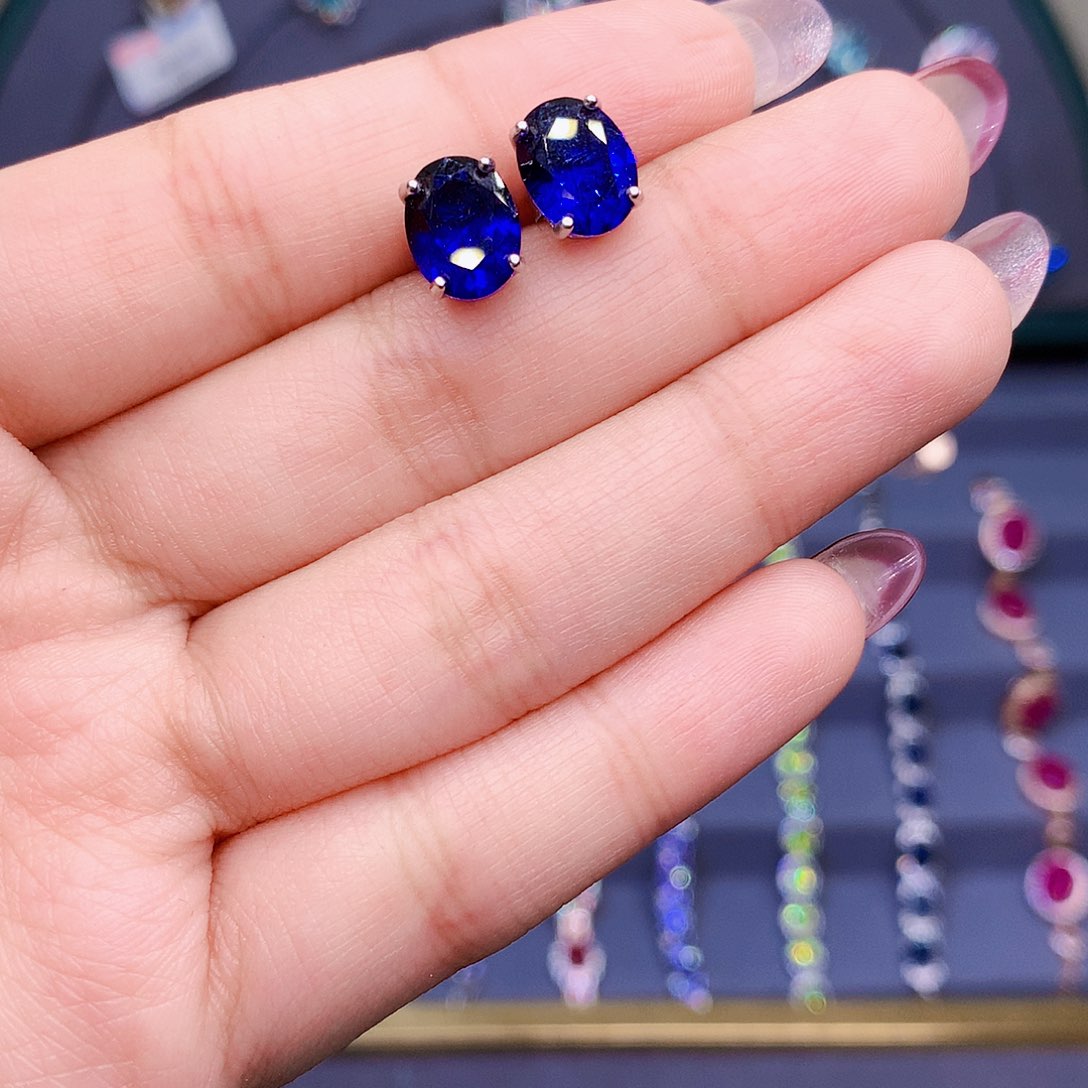 蓝宝石耳饰银S925镶嵌