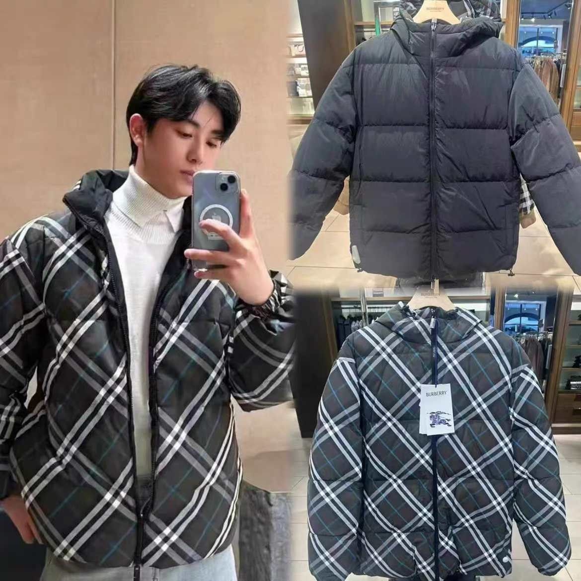 未使用 BURBERRY/博柏利 男女同款双面 经典格纹 战马标 羽绒服