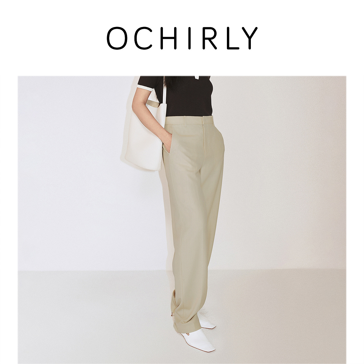 ochirly欧时力绵羊毛精纺呢西装长裤女直筒阔腿通勤春秋阔腿裤