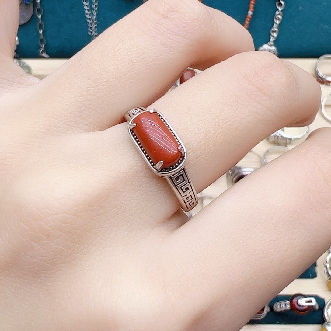 玛瑙/玉髓戒指银S925镶嵌