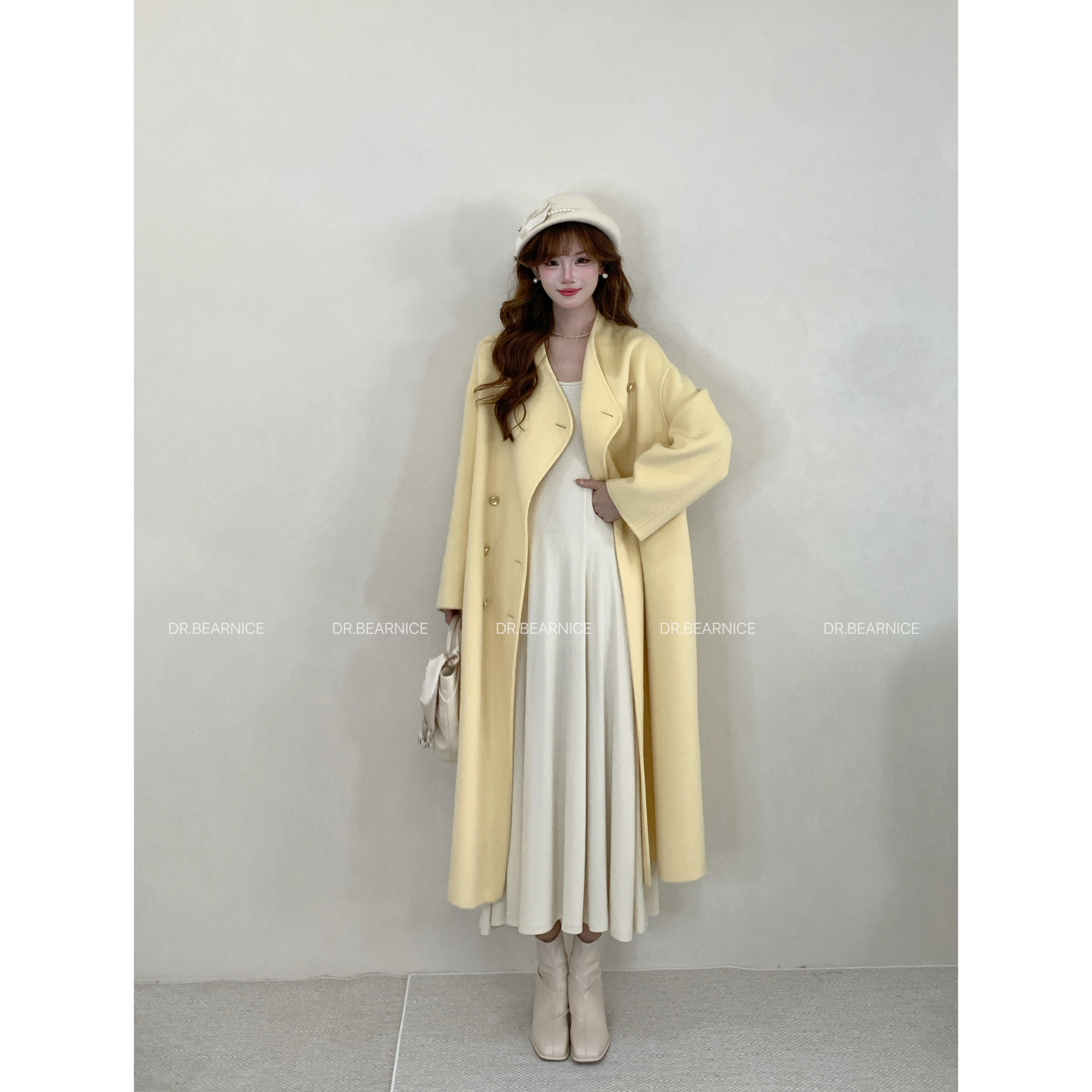 YIYI百百羊毛网红温柔大气高定奶油色双面呢大衣LR032