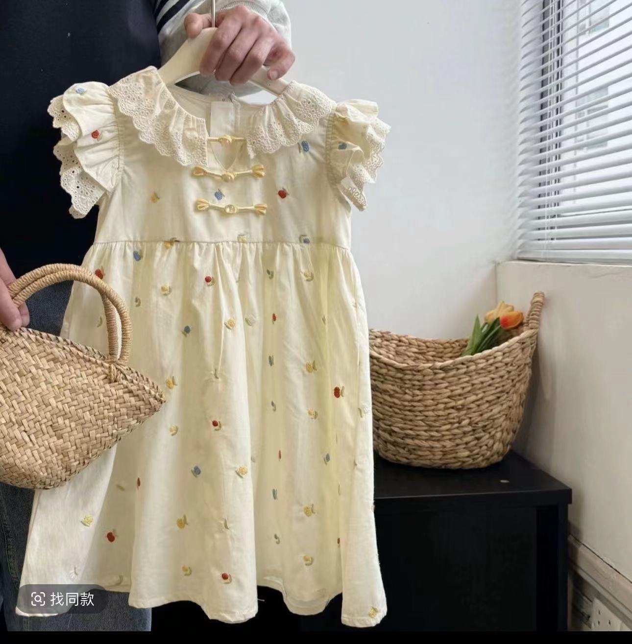 新中式童装女宝宝连衣裙2024夏季女童无袖公主裙儿童花领背心裙潮