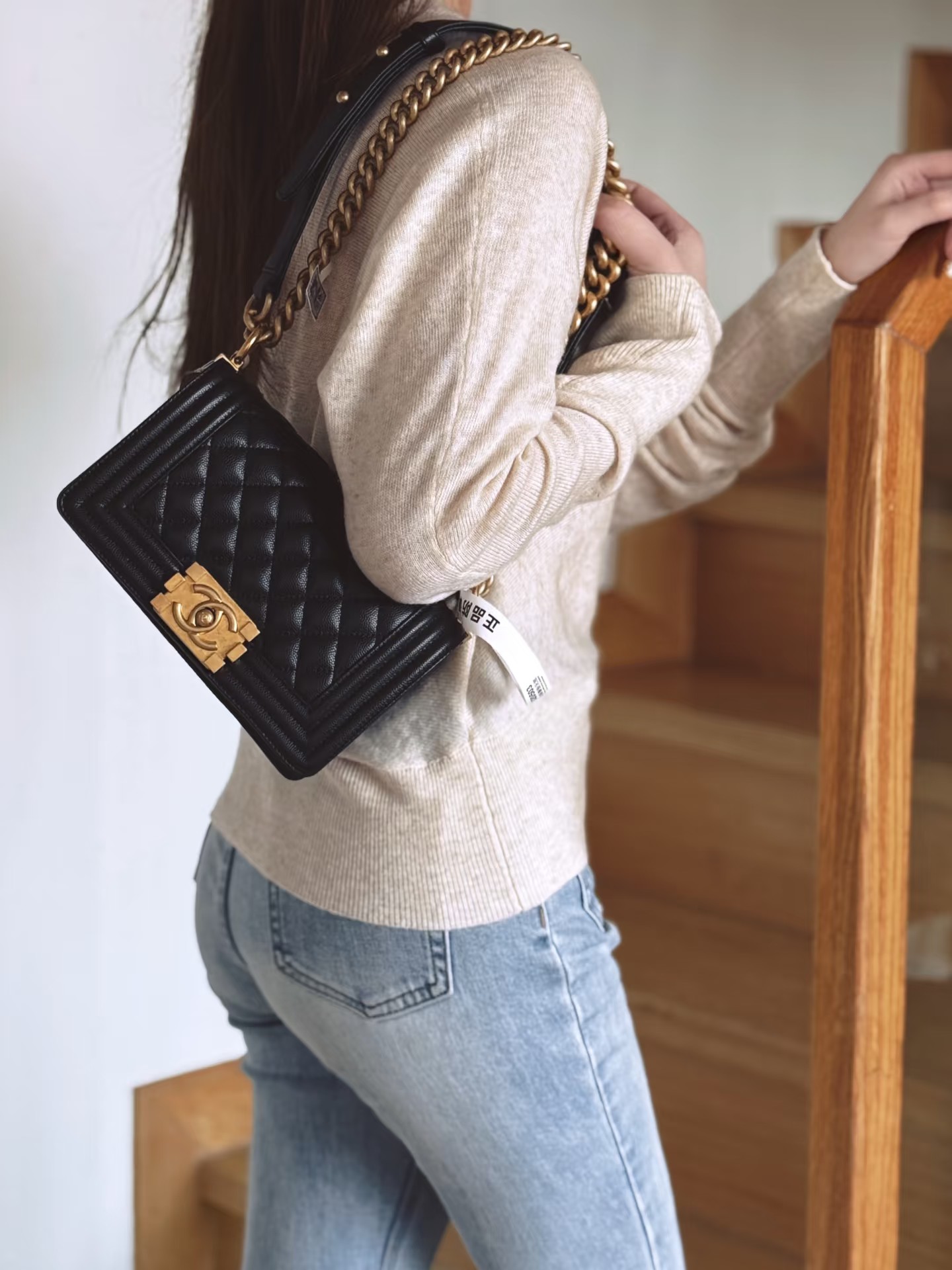 95新 Chanel/香奈儿 leboy黑金小号，颜值高而且耐磨耐用，镭标26开