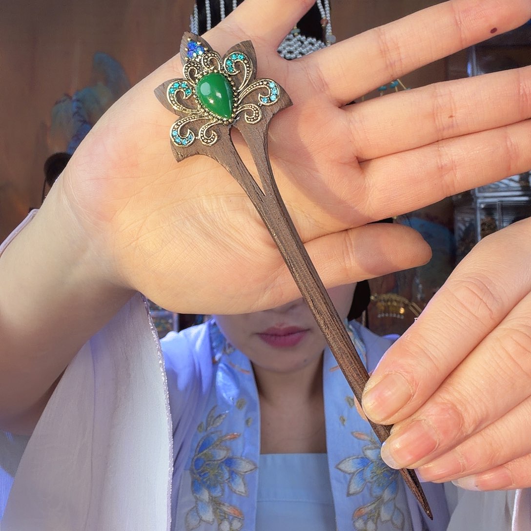 铜合金鸡翅木发簪1