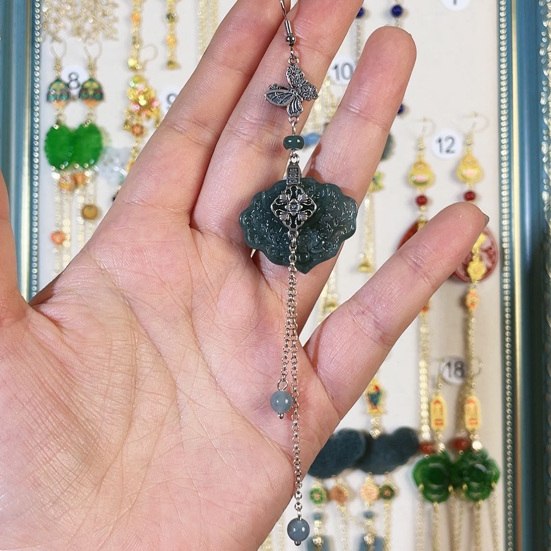 翡翠耳饰银S925镶嵌岚****）单只价格