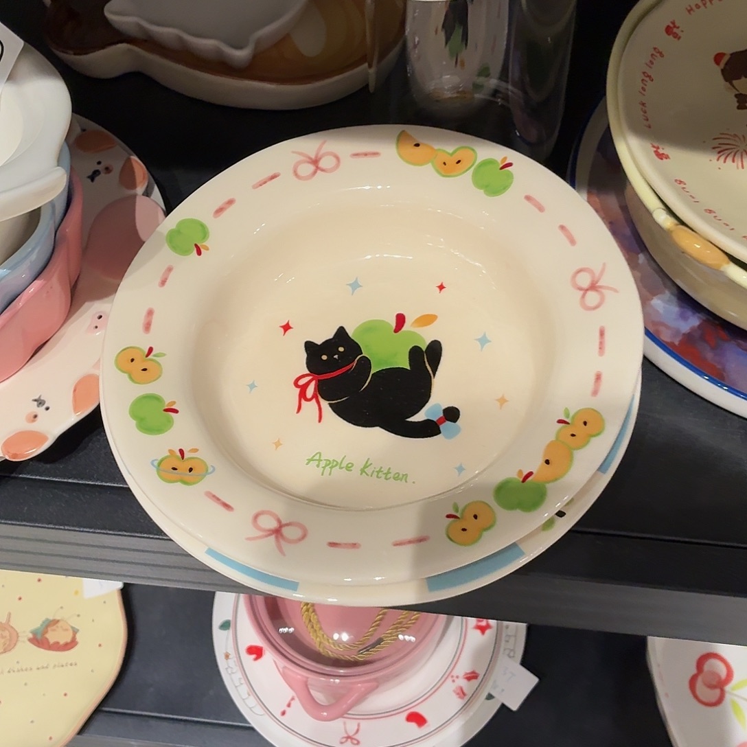 瓷020苹果猫深盘微瑕