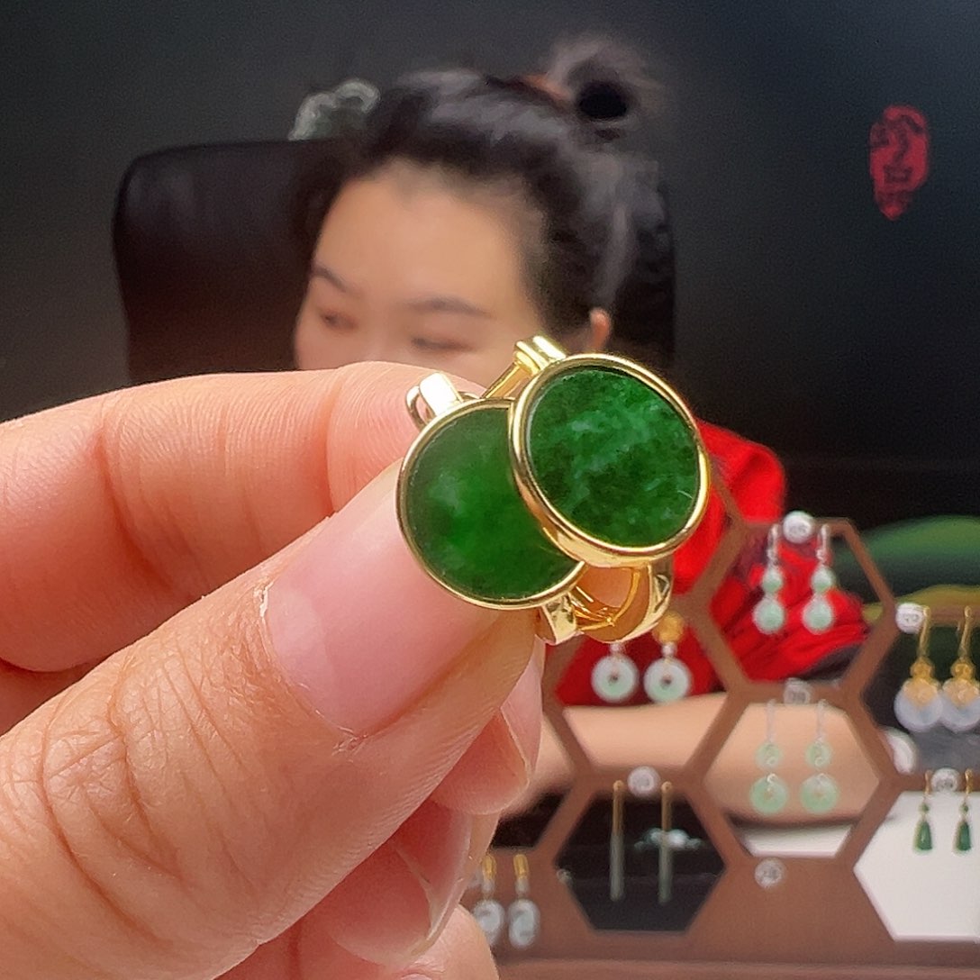 银S925镶嵌翡翠耳饰