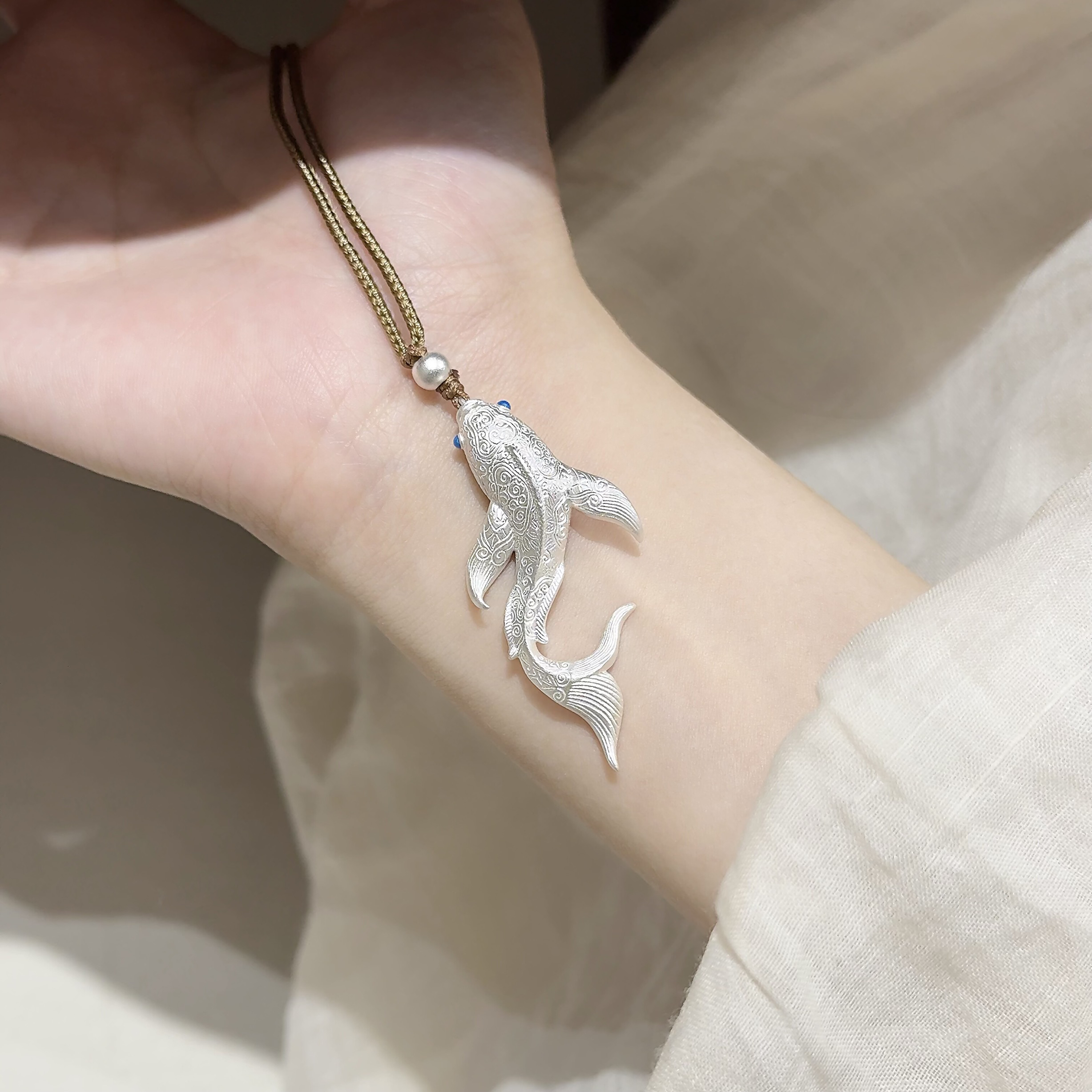 吊坠足银 大锦鲤  银奶奶足银999.9新中式招财锦鲤银吊坠