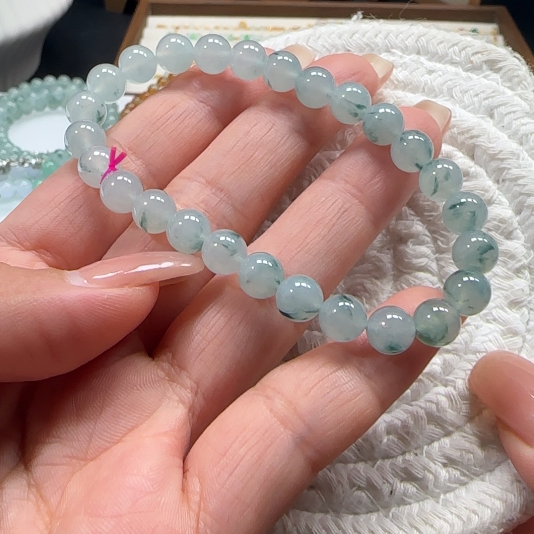 翡翠未镶嵌手链卡7飘花手串