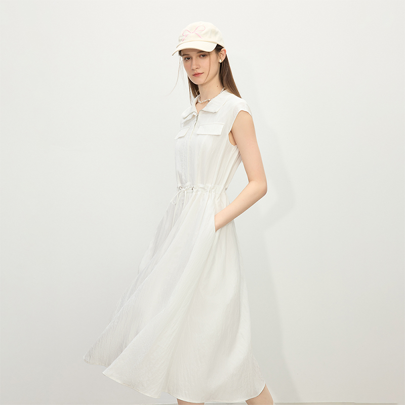 范思蓝恩休闲自然感衬衫式连衣裙夏2025新款无袖中长裙25FS12063