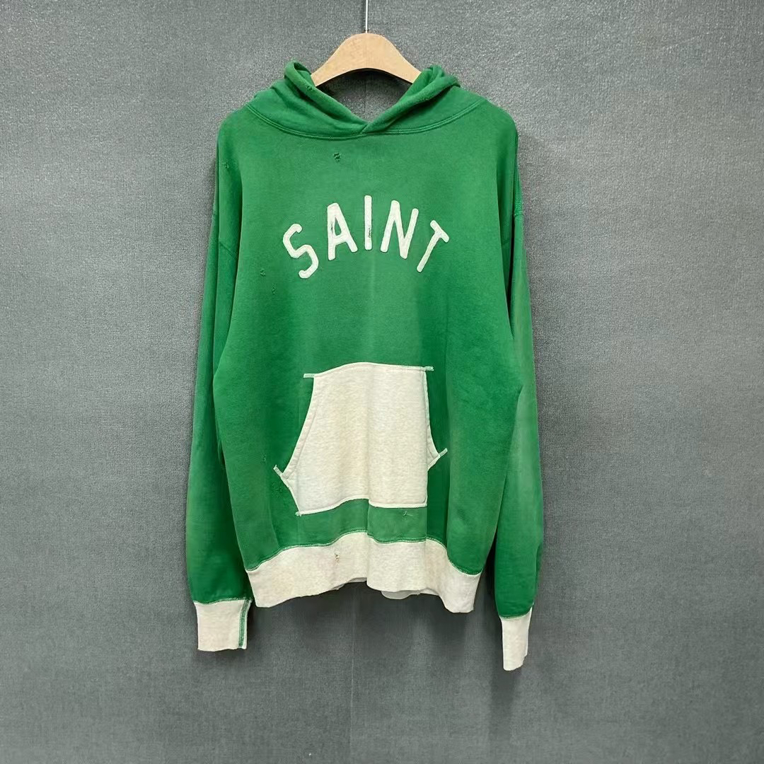 全新未使用  Saint Michael/拼色做旧字母logo帽衫卫衣/带吊S、M码