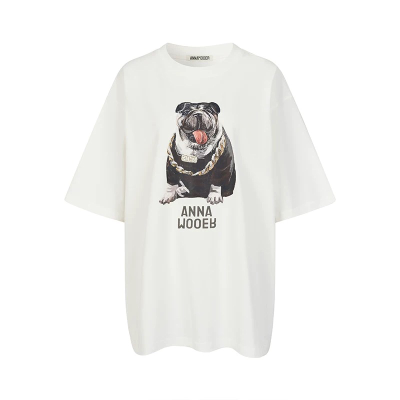 ANNAMOOER休闲百搭小狗数码印花T恤上衣女25春夏新品