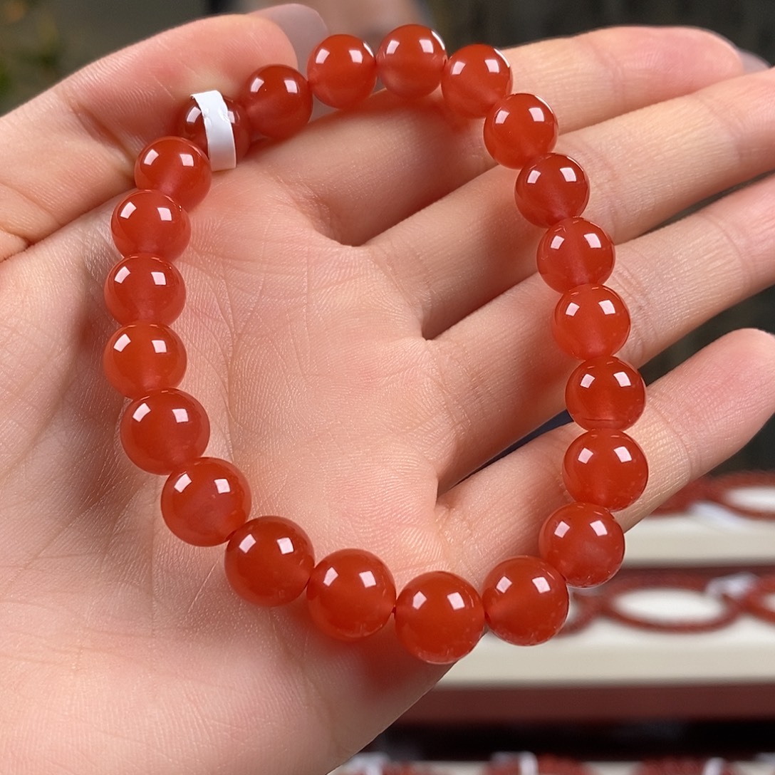 南红玛瑙未镶嵌手串原矿8.5mm特级冰红保山