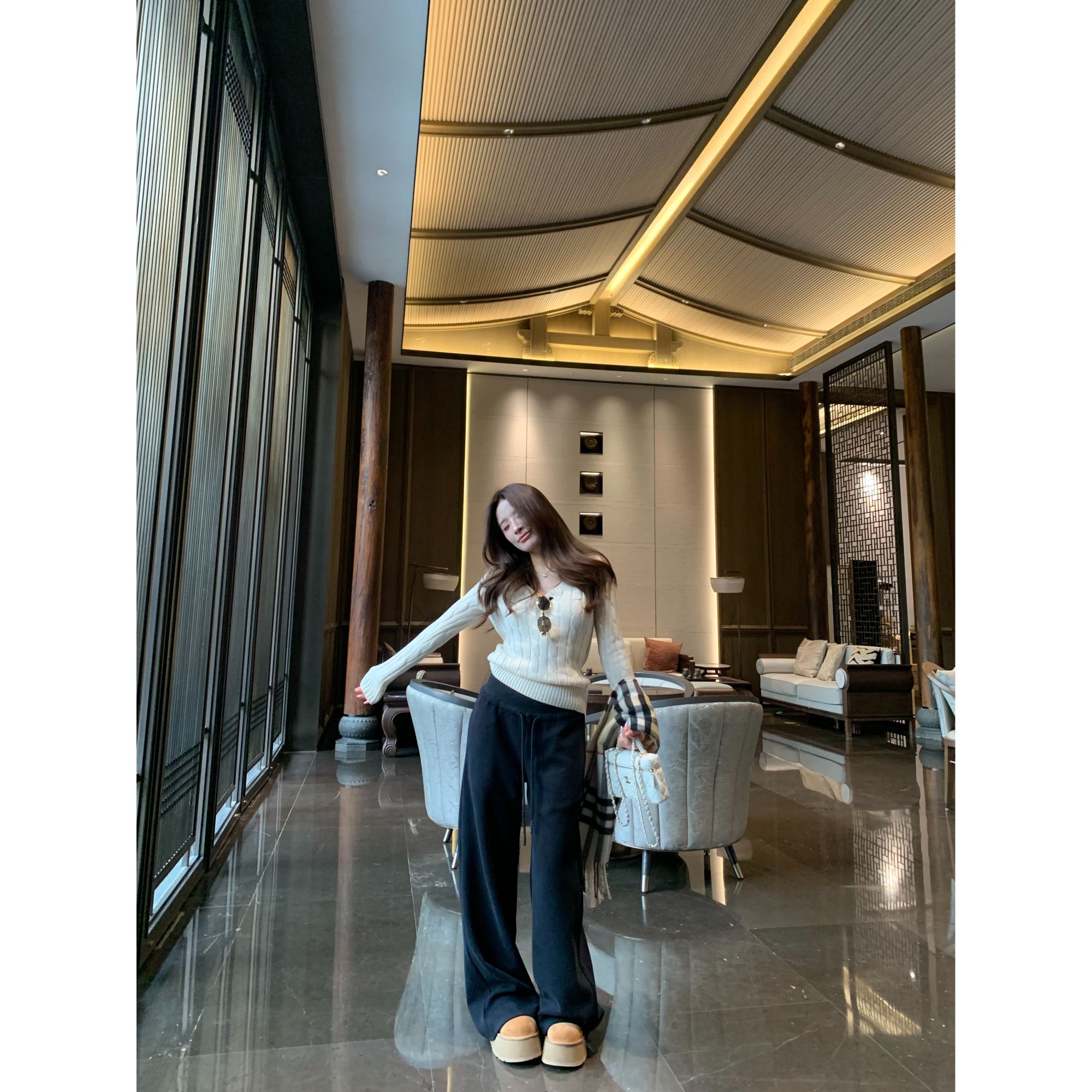 【暖憩裤】文雅说内里磨毛宽腰头抽绳卫裤休闲百搭时髦长裤女