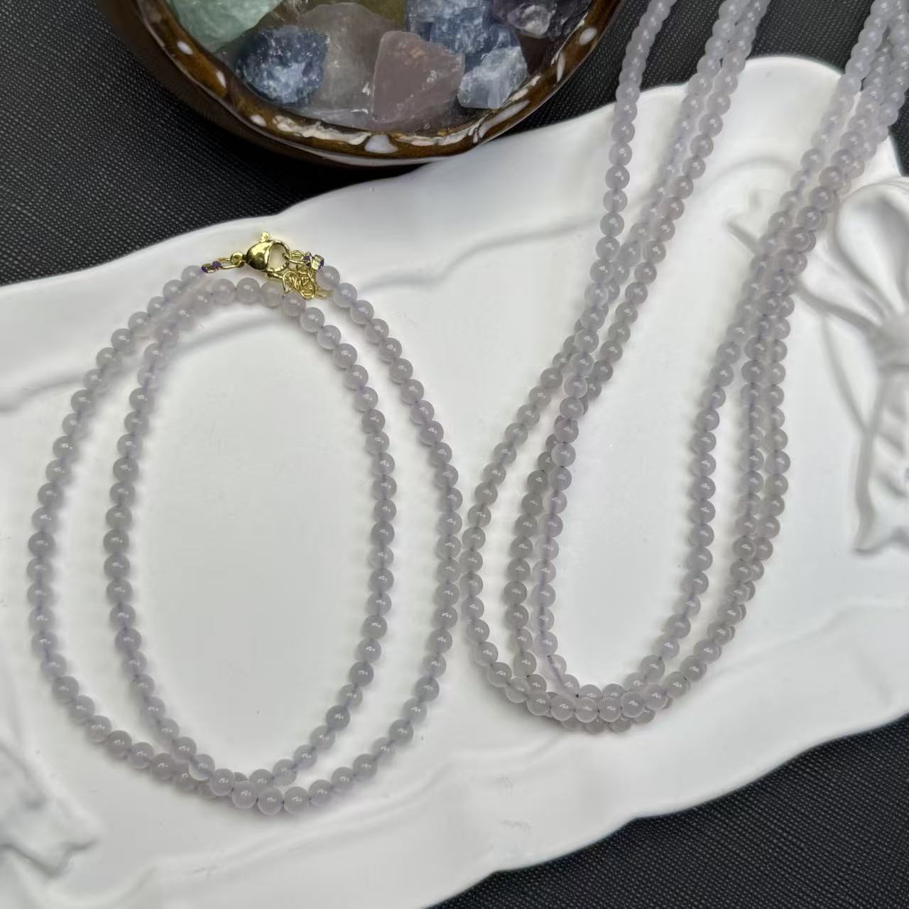 A334【烟雨蒙蒙】天然和田玉烟紫项链简约大气日常款【多样性发一】