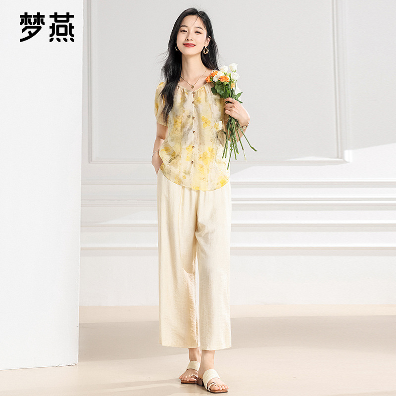 梦燕夏季女时尚百搭气质大方宽松休闲舒适简约印花套装BB04B5013