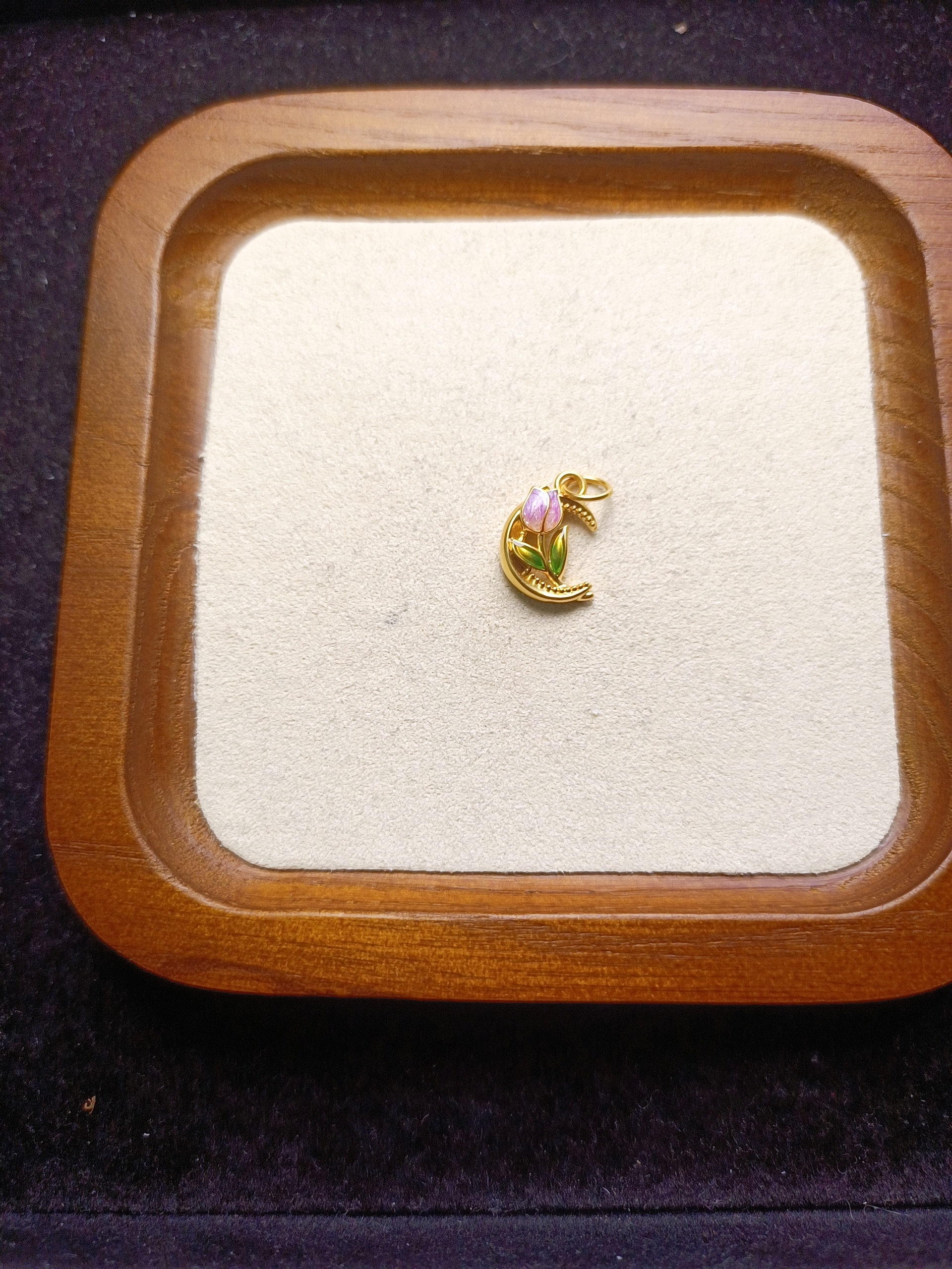 足金999微硬金5D精工月稍郁金香0.534克吊坠时尚百搭精致