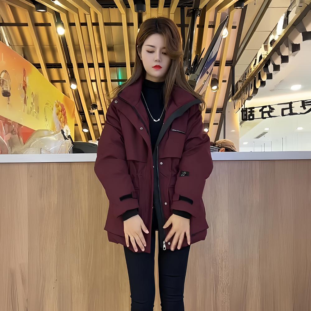 冬季妈妈装常规款加棉厚款派克服收腰显瘦连帽冲锋衣款式外套女