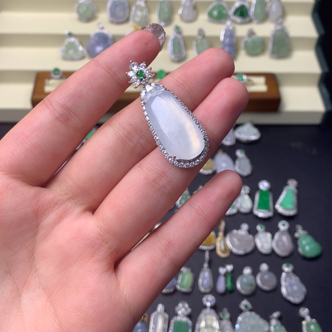 翡翠银S925镶嵌挂件