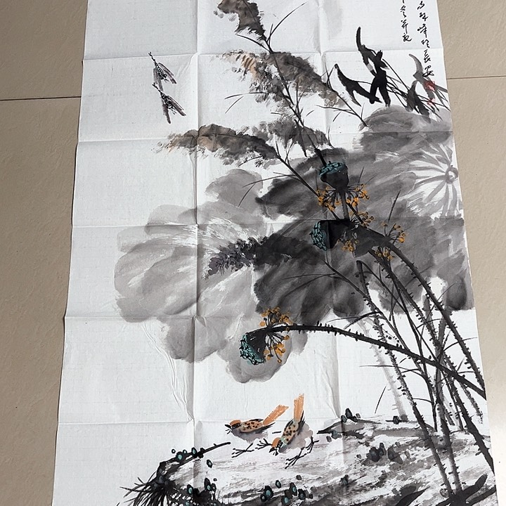 书法古林峰花鸟四尺整张