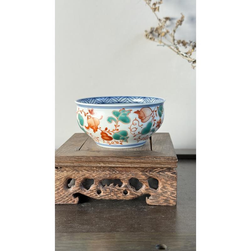 雨溪 红绿彩葫芦矮脚杯 00023