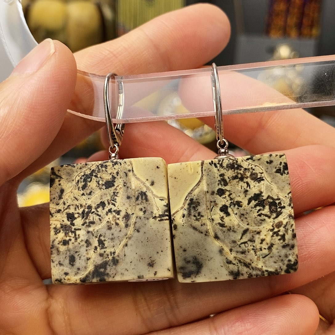 琥珀裸石银S925镶嵌耳环