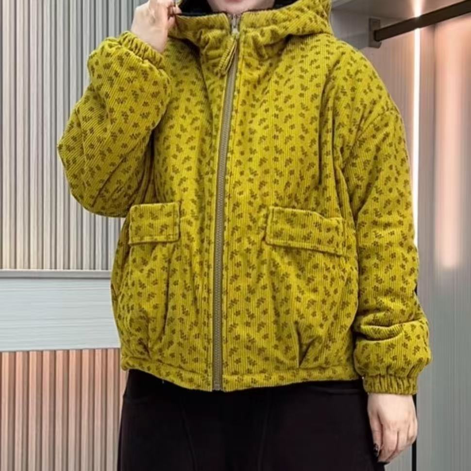 2025冬季新款加绒加厚连帽时尚宽松妈妈装短款棉服秋冬外套棉衣