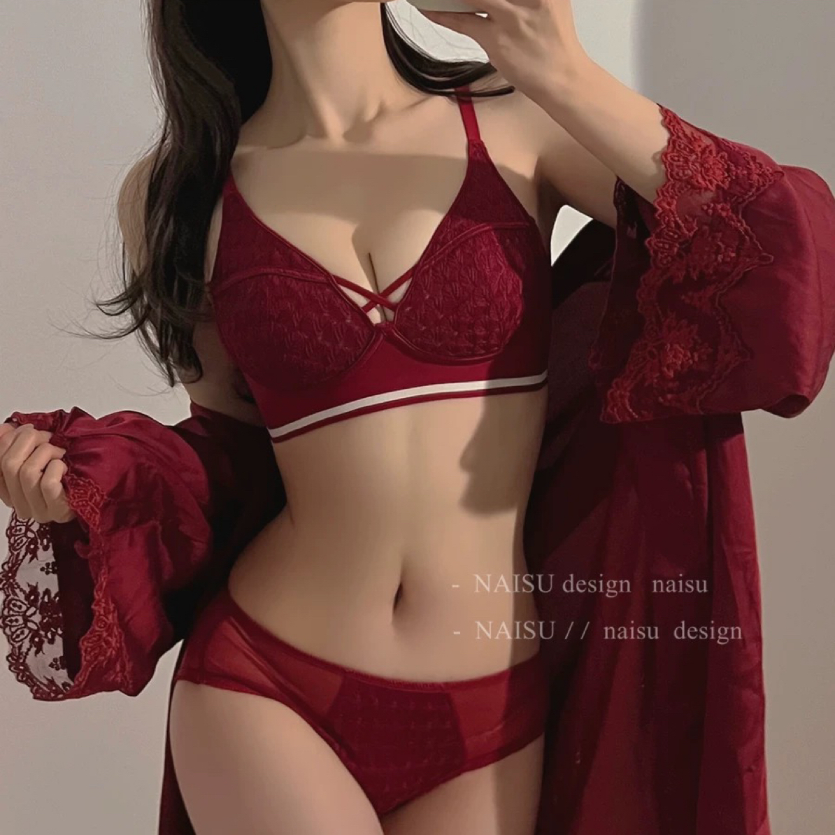 本命年大胸显小内衣女超薄性感蕾丝兔耳朵纯欲套装