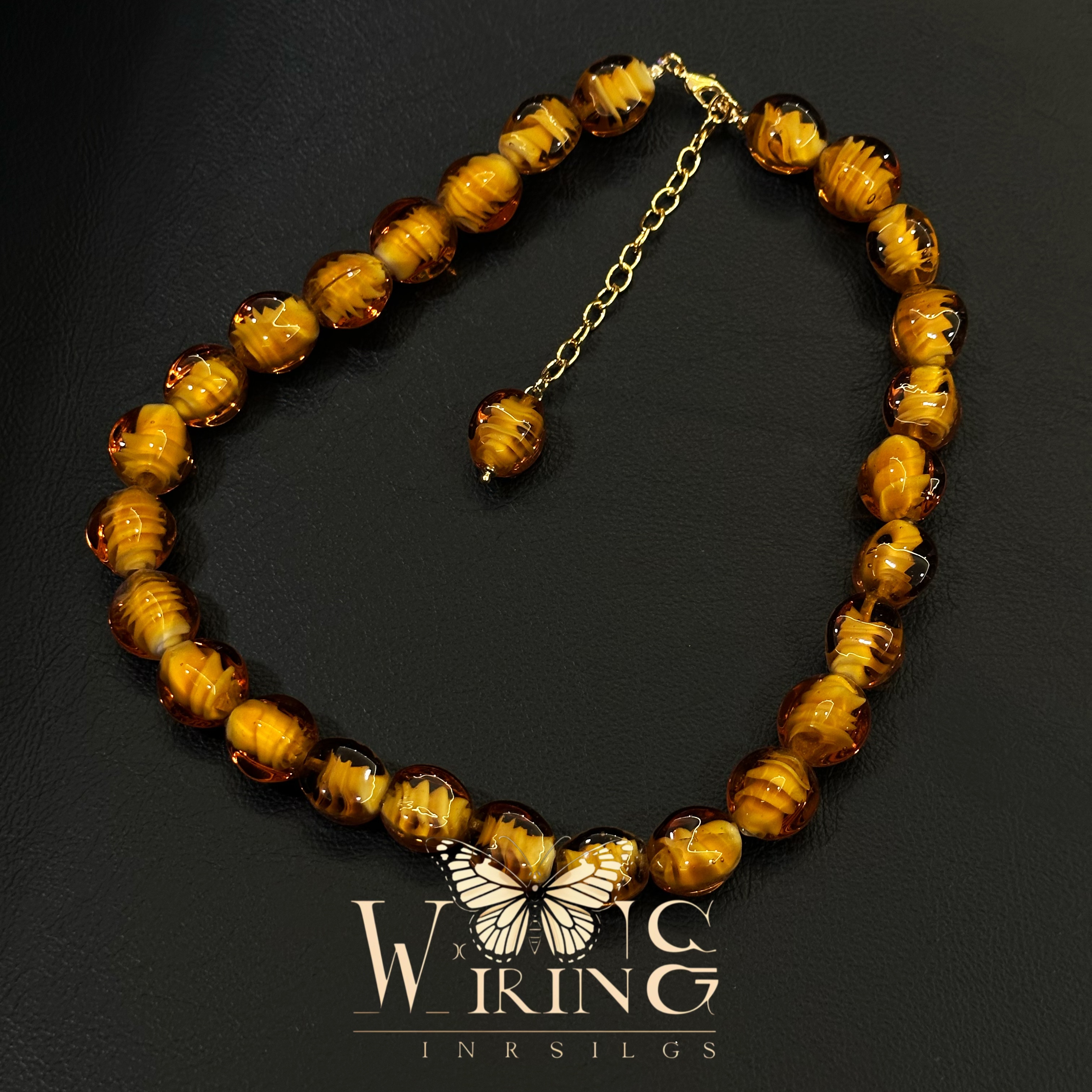 铜琉璃项链 王大嘴原创 “棕琥琉璃”奢华气质内嵌花朵项链A607