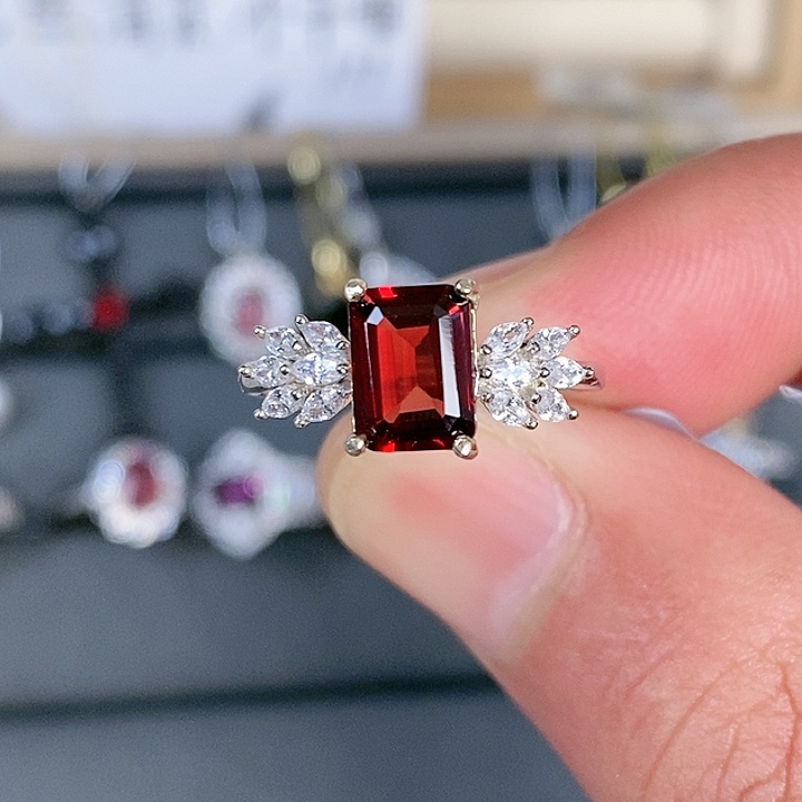 石榴石戒指银S925镶嵌