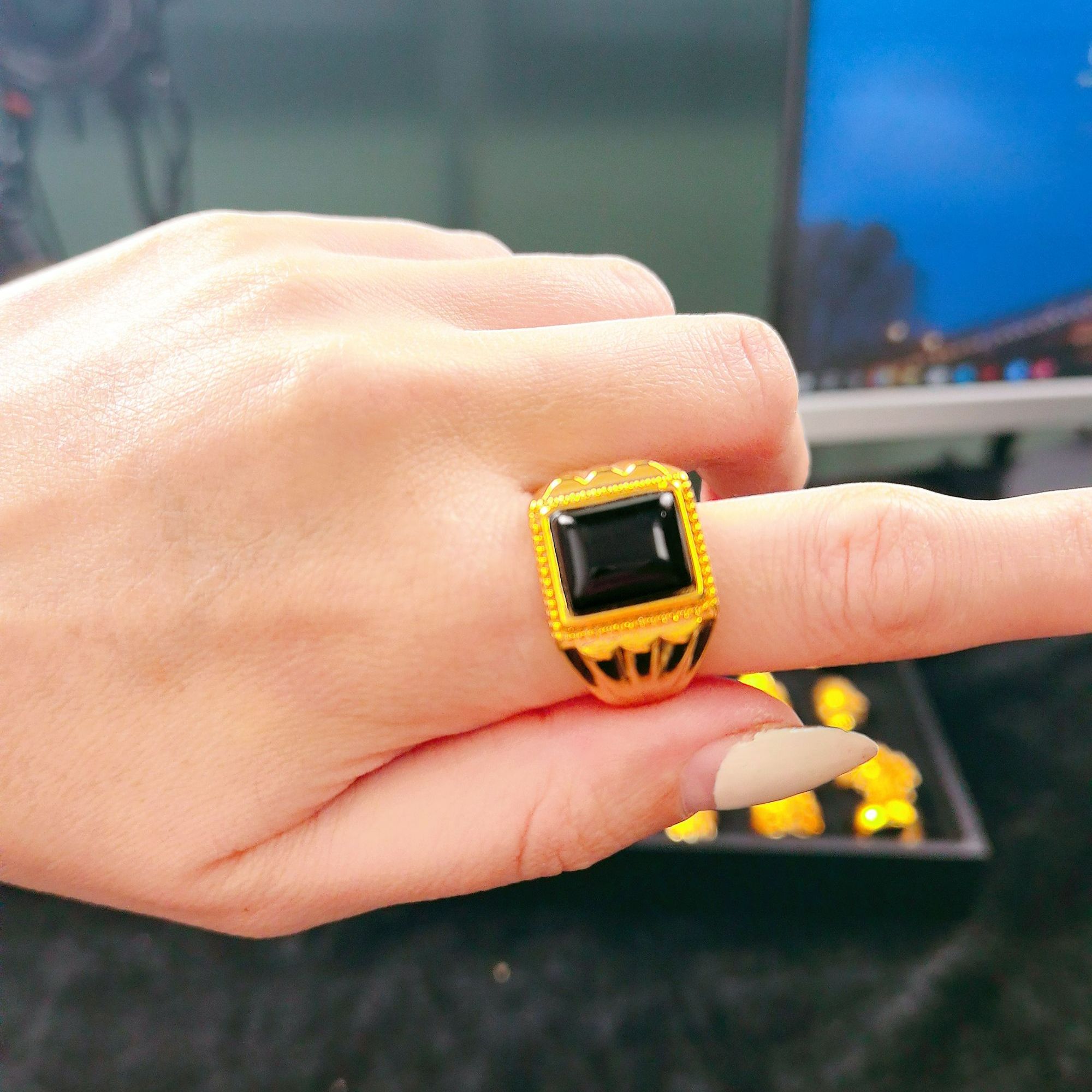 铜合金戒指 男款大气经典时尚可调节古法霸气指环男黑色民族风