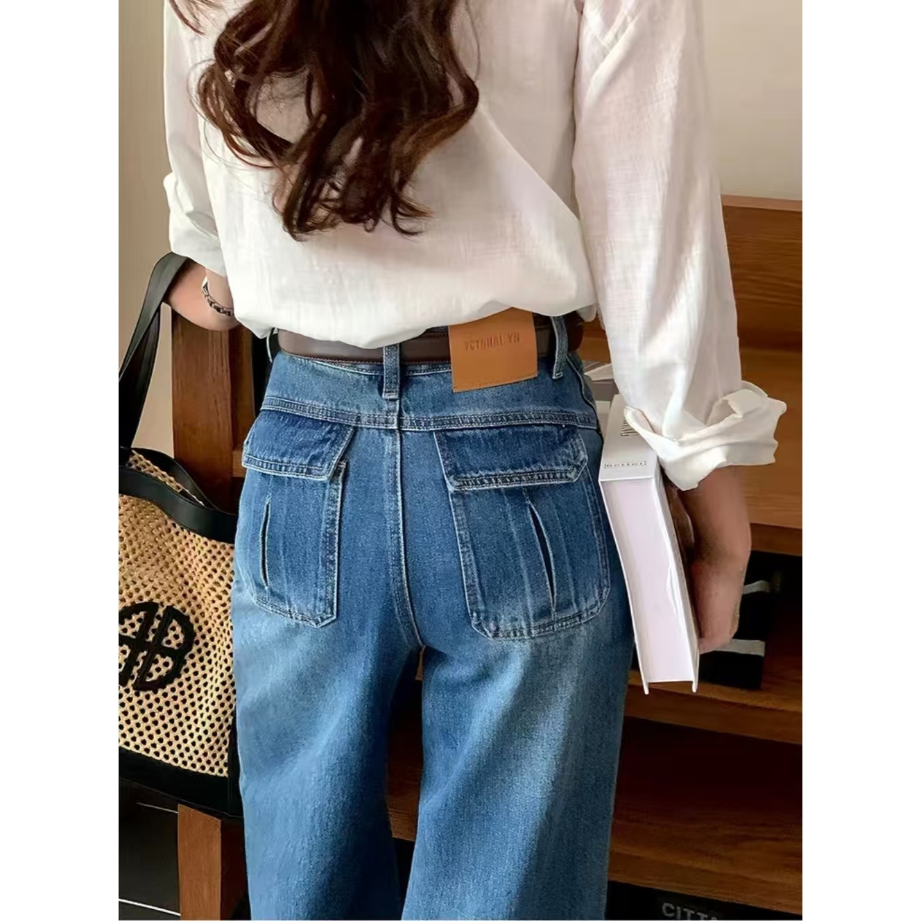 【现货】早秋新款牛仔裤窄版弯刀裤宽松显腿长墨黛蓝