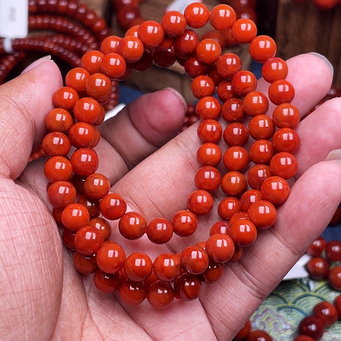 南红玛瑙足铂镶嵌南红瓦西卡7多圈108