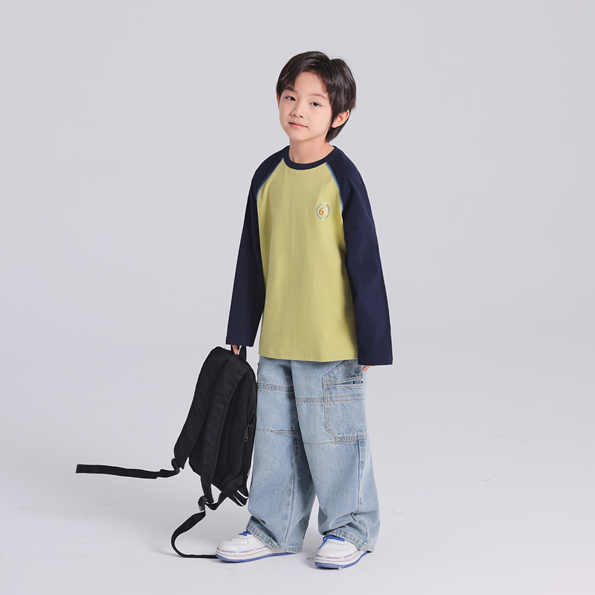 【布丁哈鲁】2025年春款男童插肩撞色T恤B51TT963