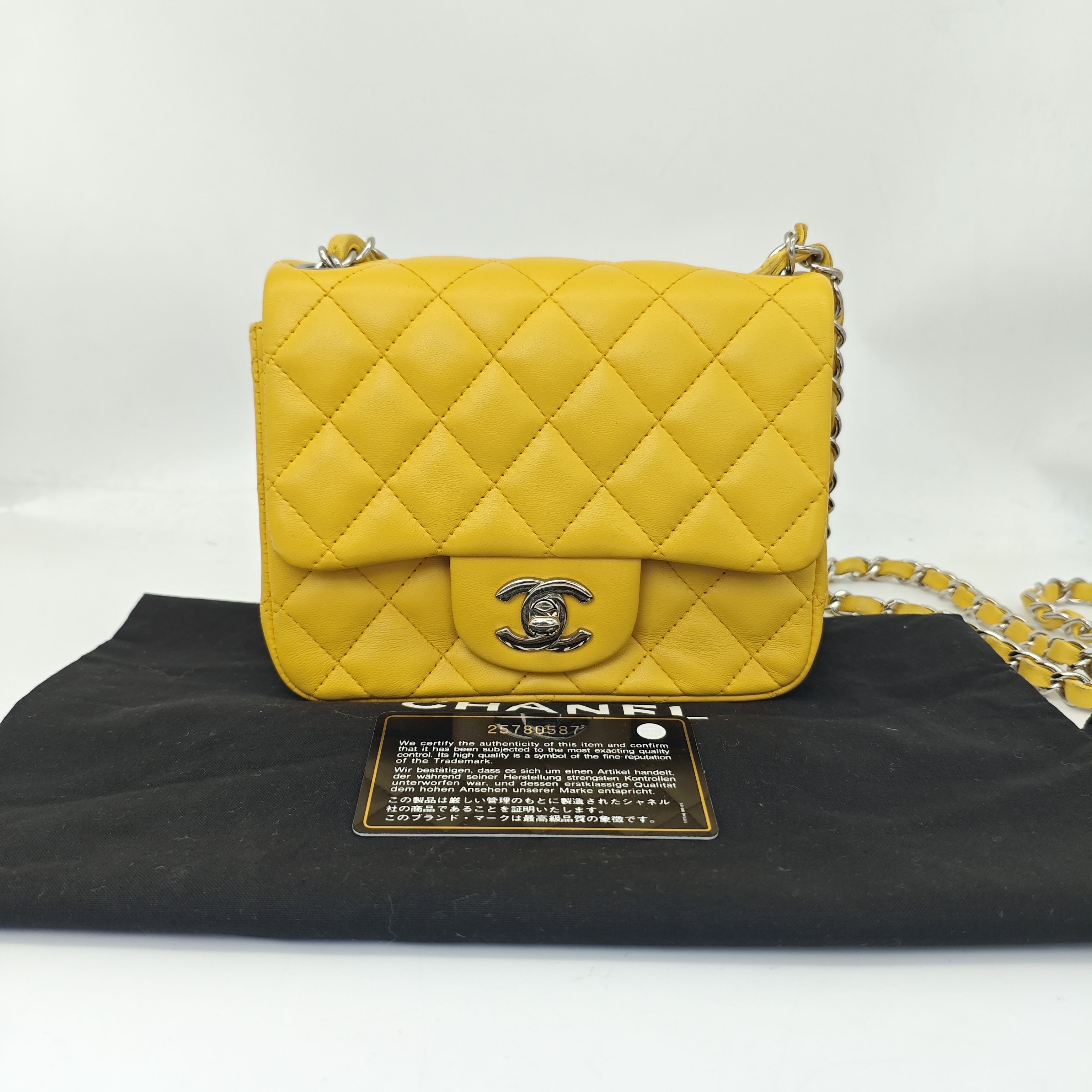 95新 Chanel/香奈儿 方胖子黄色羊皮