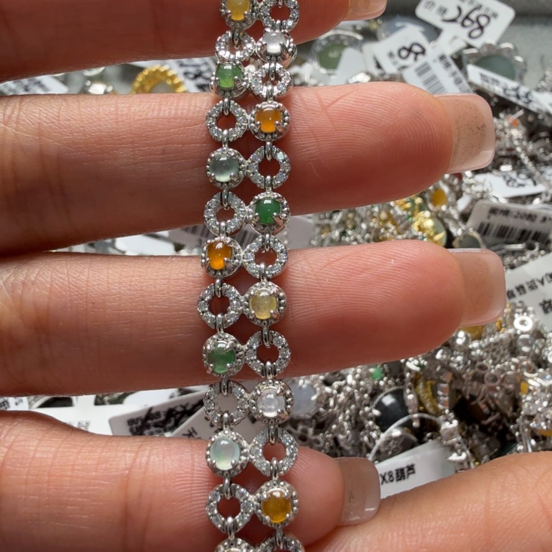 银S925镶嵌翡翠手链333334