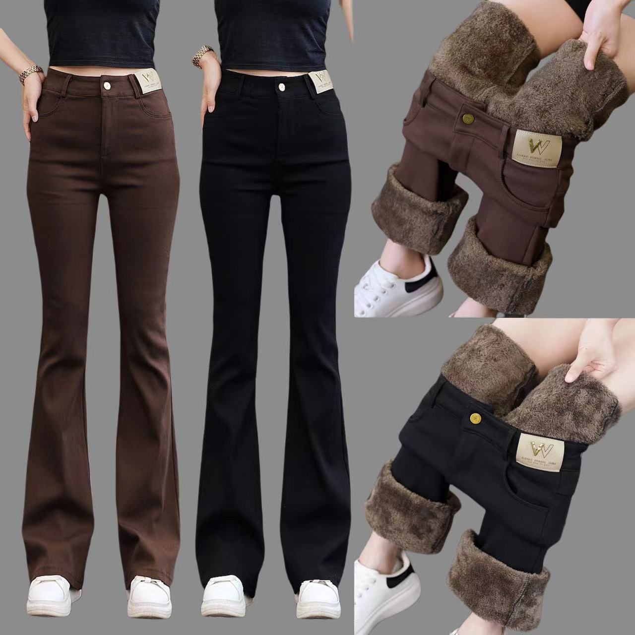 秋冬新款 时尚高腰窄版显瘦微喇裤女百搭弹力修身喇叭裤休闲长裤