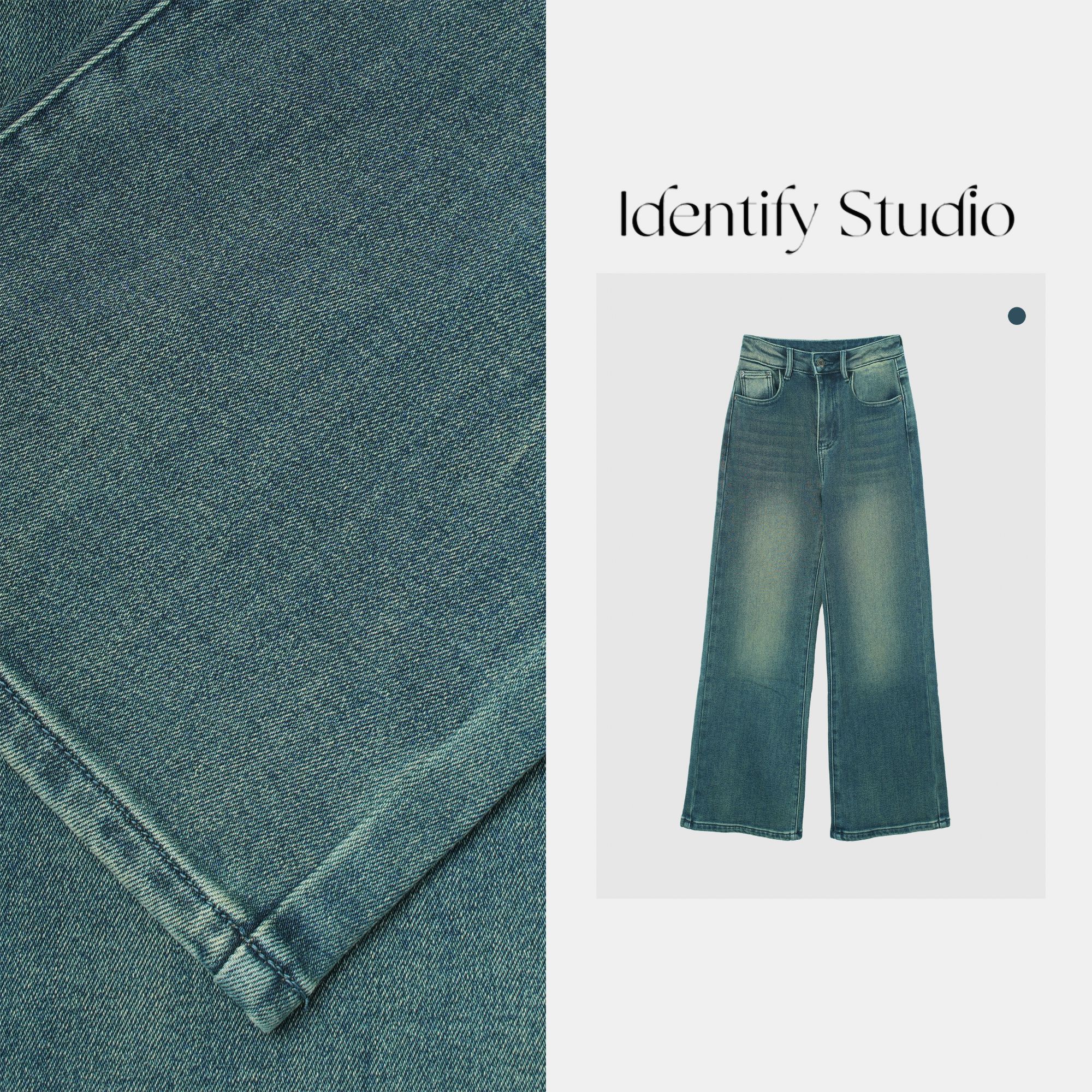 IDENTIFY冬季时尚高腰水洗显瘦直筒阔腿牛仔裤25AW