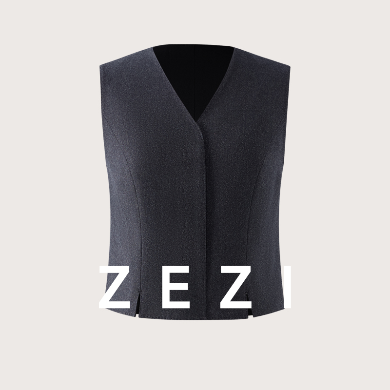 ZEZI清仓-17.5微米美利奴羊毛马甲_V领暗门襟通勤马甲Z13B514V