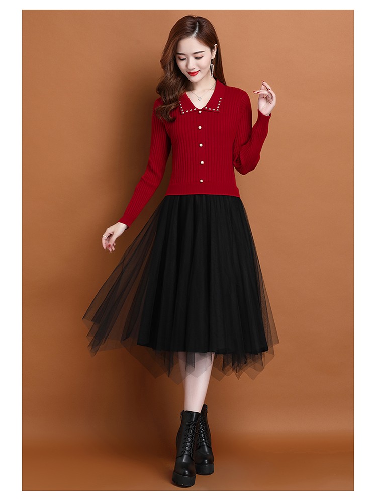 编号051-100韩版收腰针织连衣裙