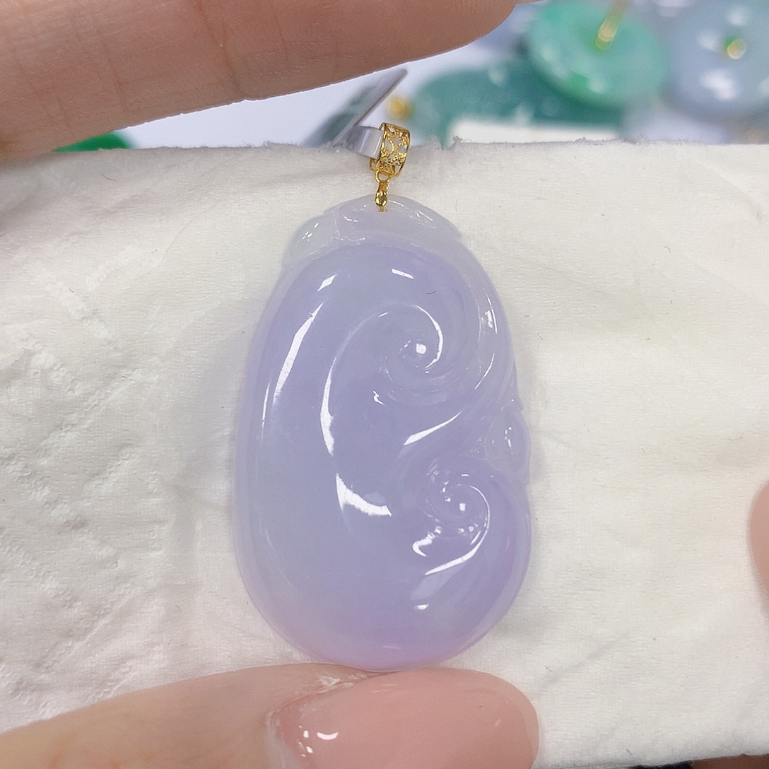 翡翠18K金镶嵌颈饰天然翡翠a货 百元以上9米证书费自理