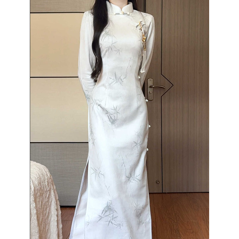 【白茶清欢】潇夫人自制新中式长袖旗袍女复古改良日常可穿连衣裙