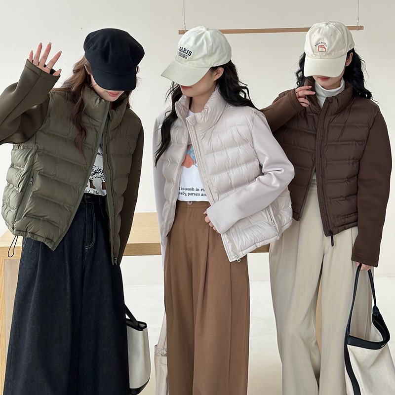 早秋轻薄修身运动棉服女新款拼接袖立领棉衣休闲百搭小个子外套潮